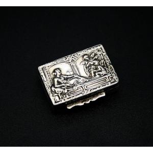 Antique Silver Pill Box Angels Singing Romantic Neo Classic Maiden