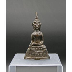 Bouddha Bronze Antique Laos 17ème Bhumisparsha Mudra Sculpture Bouddhiste