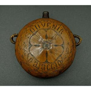 Gourde Gravée Corse Pêcheur Souvenir d'Ajaccio 19eme