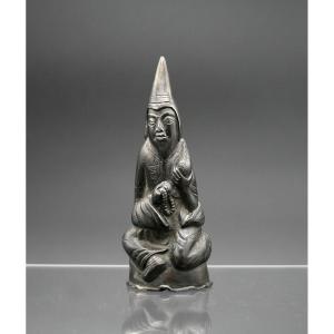 Figurine En Argent Tibétain Antique d'Un Lama Bouddhiste