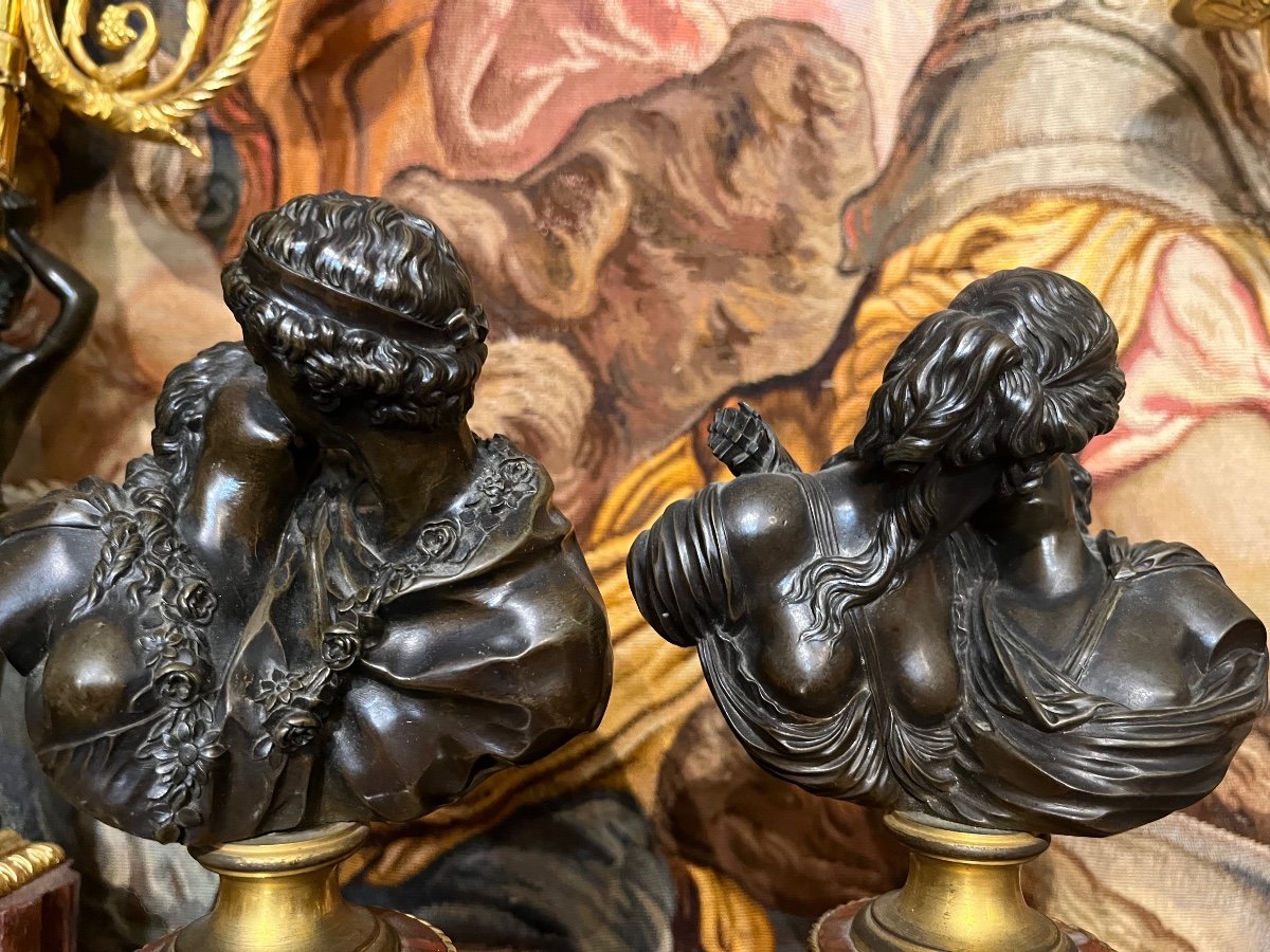 Bronzes, Paire De Bustes D’après Jean Antoine Houdon.-photo-2