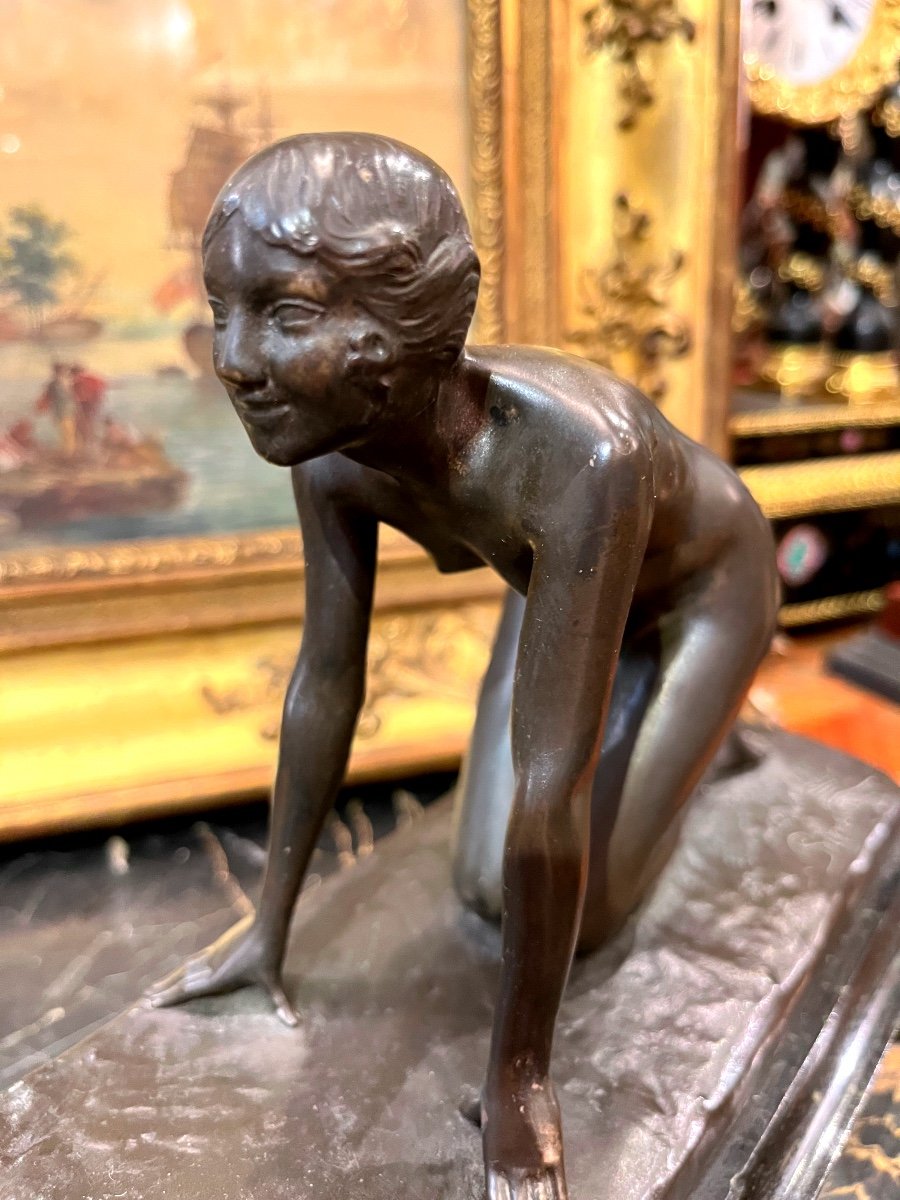 Bronze, Paul  Silvestre, Jeune Femme Au Chevreau, -photo-3