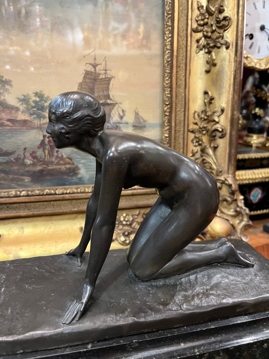Bronze, Paul  Silvestre, Jeune Femme Au Chevreau, -photo-2