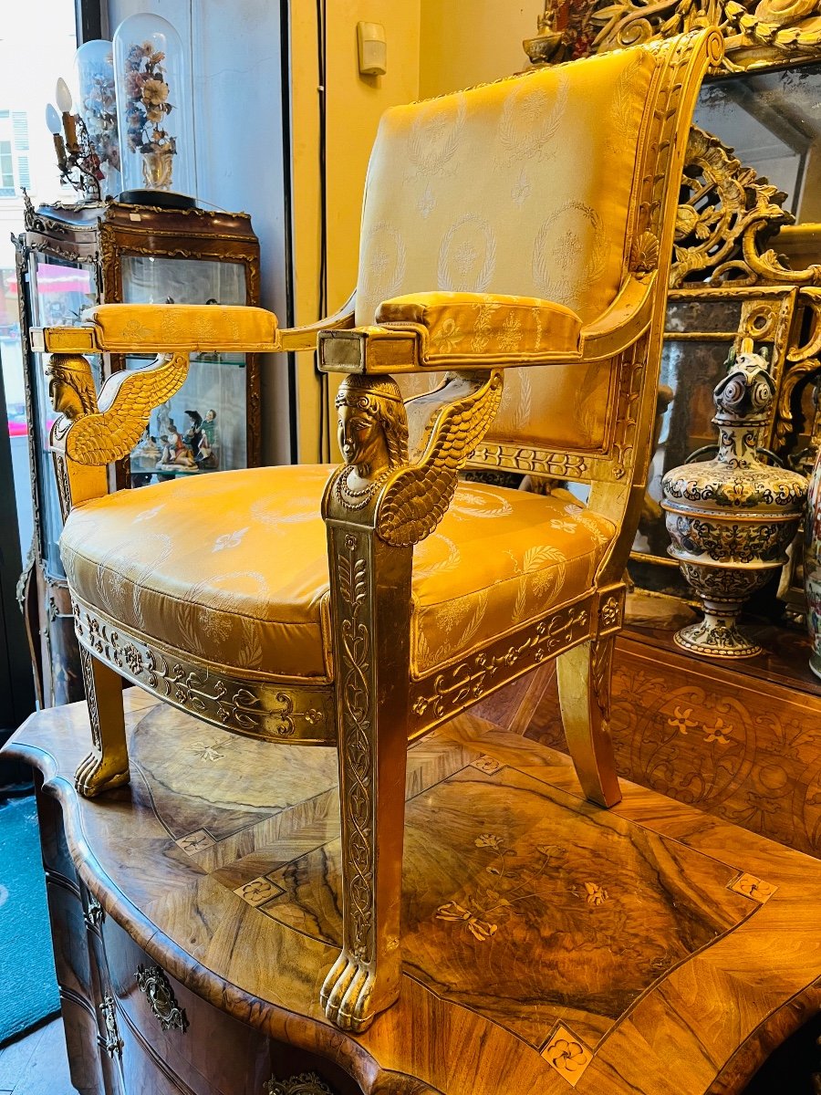 Ceremonial Armchair, Return From Egypt In Golden Wood.-photo-2