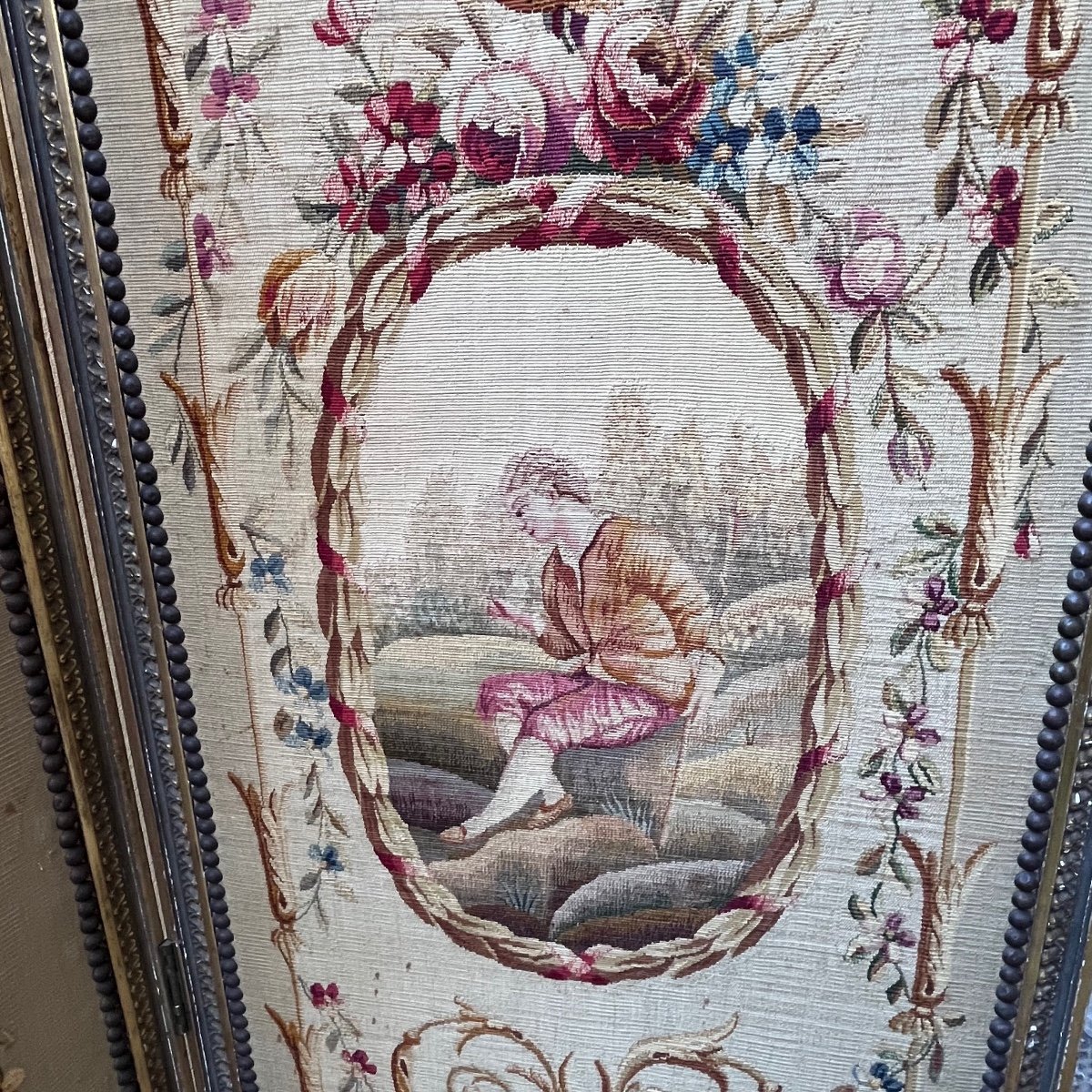 Paravent Napoléon III, Tapisserie D’aubusson, XIX ème.-photo-1