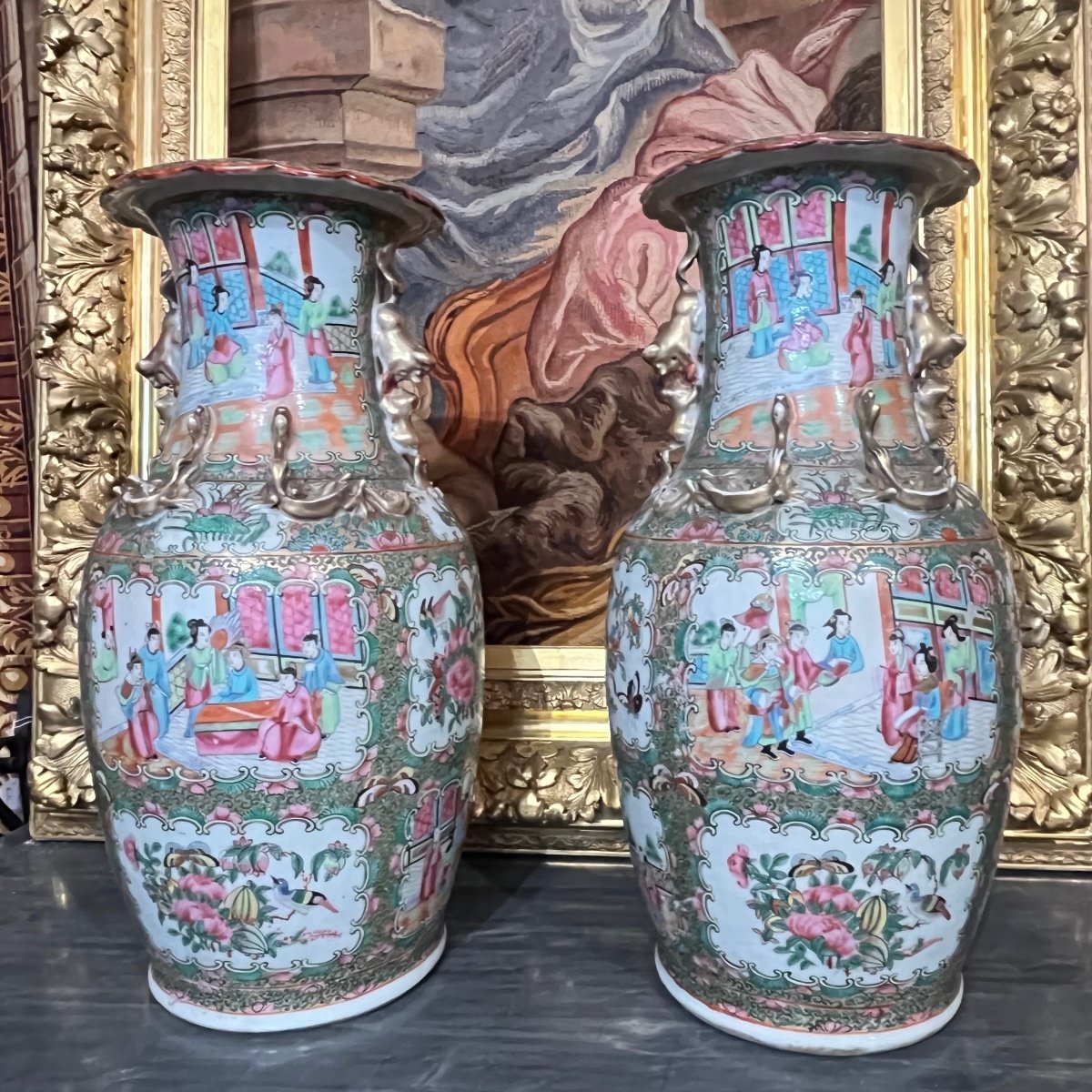 Paire De Vases En Porcelaine De Canton, Chine XIX ème .-photo-2