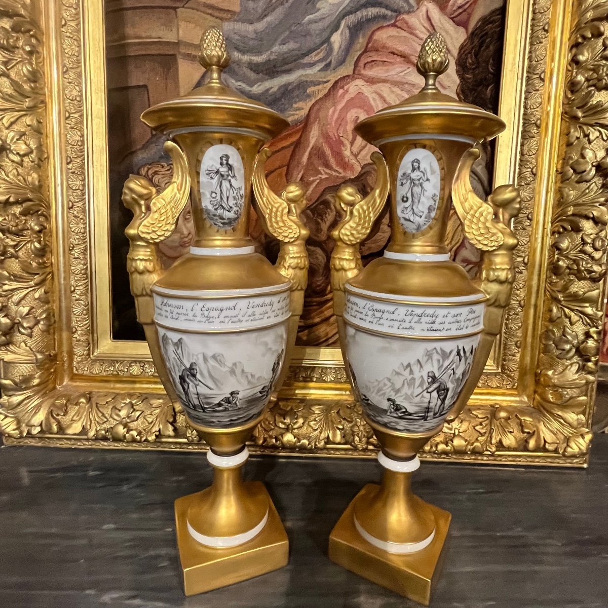 Paris, Pair Of Porcelain Vases, 19th Century 