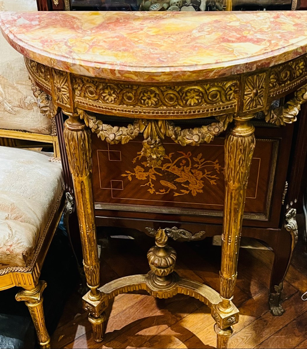 Console En Bois Doré Et Sculpté, XIX ème.