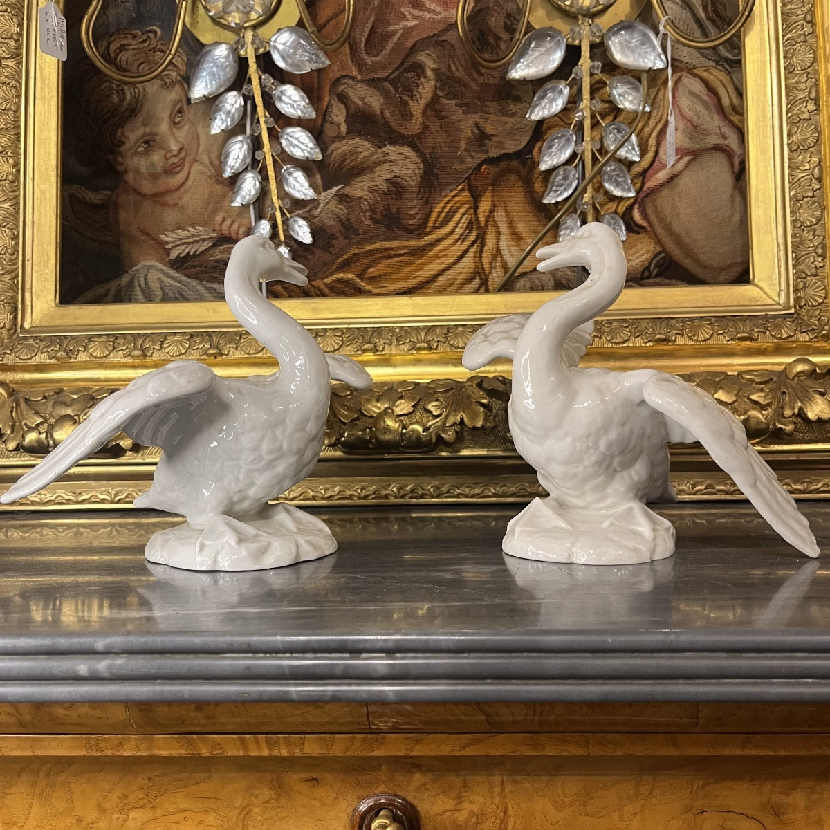 Porcelaine De Paris, Paire De Cygnes.-photo-2