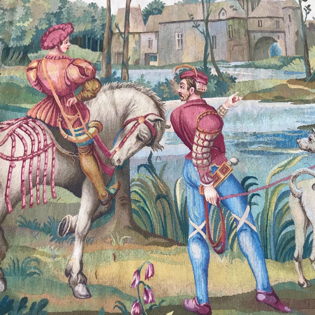 Tapisserie d'Aubusson, Scène de chasse,  XIX ème Siècle.-photo-3