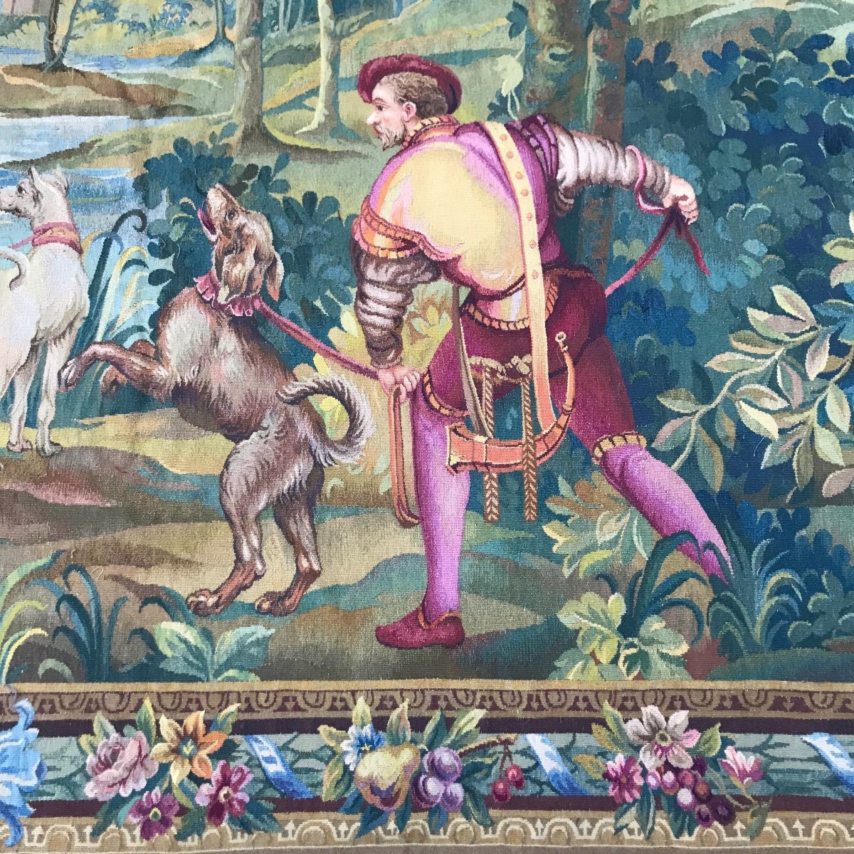 Tapisserie d'Aubusson, Scène de chasse,  XIX ème Siècle.-photo-4