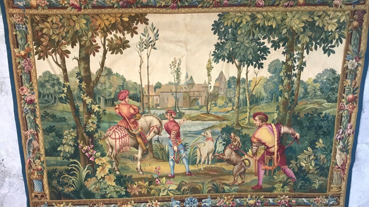 Tapisserie d'Aubusson, Scène de chasse,  XIX ème Siècle.