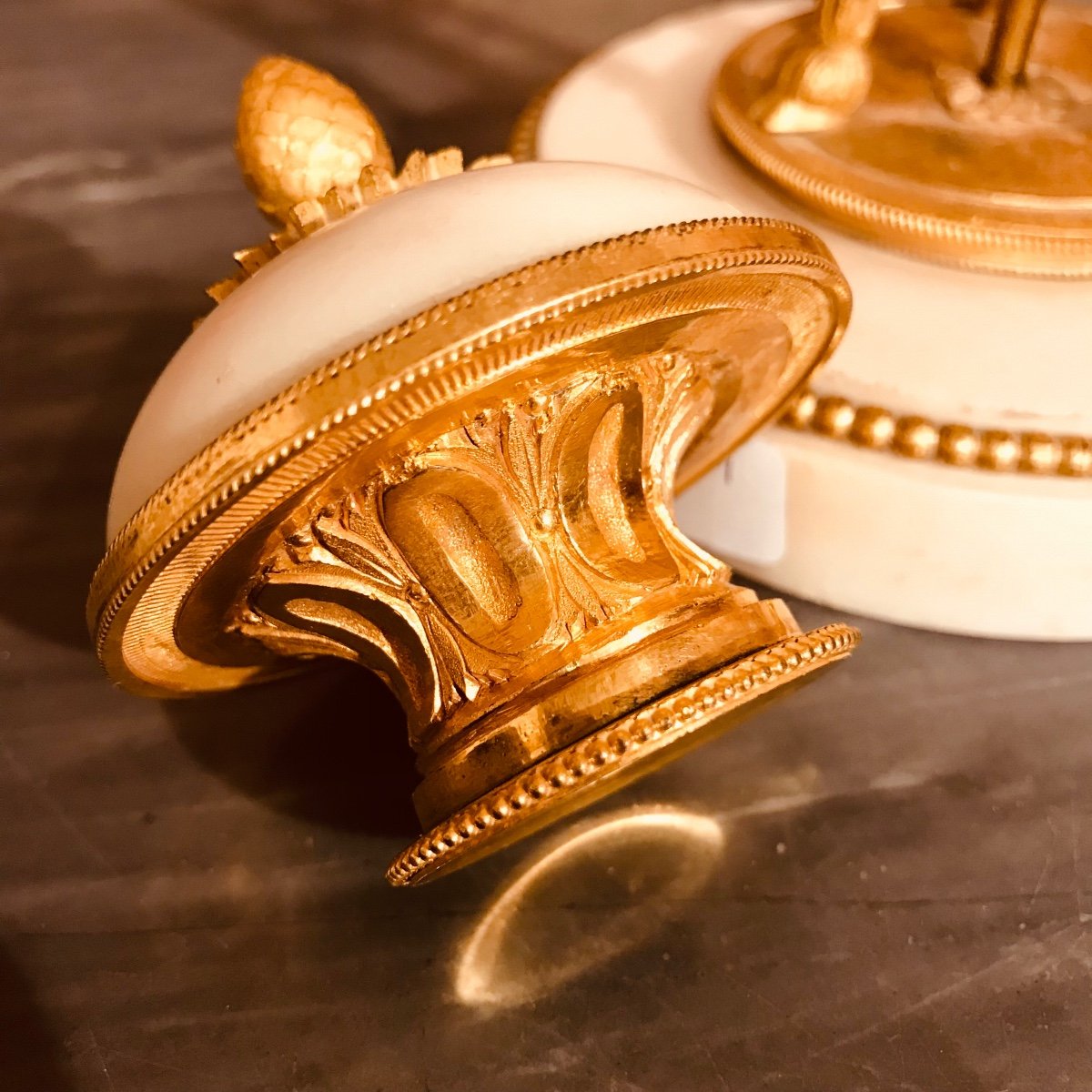 Paire De Cassolettes En Bronze Et Marbre Louis XVI.-photo-2