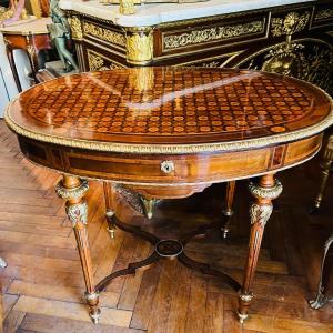 Salon Table In Louis XVI Style Marquetry, Napoleon III