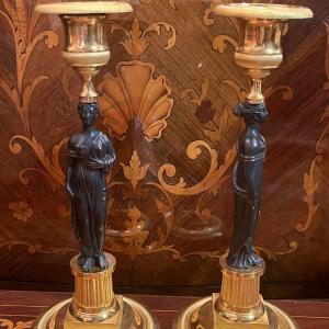 Pair Of Candlesticks With Caryatids From The Empire Period.