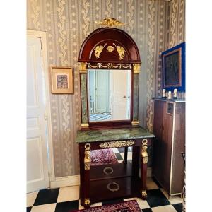 Important Console And Its Empire Style Mirror, 19th Century.