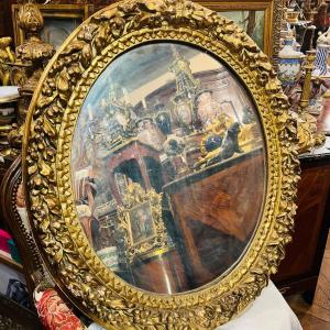 Miroir Louis XIV en bois doré 