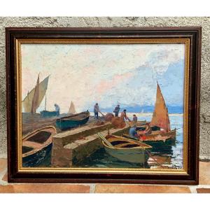 Louis André Mourgues Huile Sur Panneau « le Port »