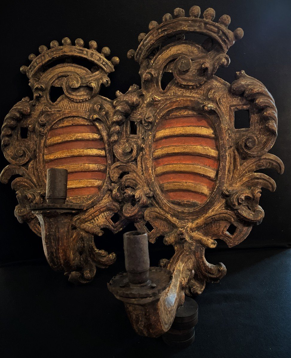 Pair Of Italian Comtale Sconces In Golden Wood-photo-3