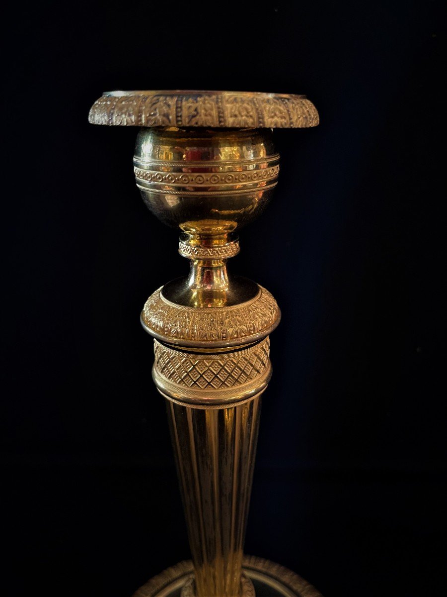 Pair Of Gilt Bronze Candlesticks Attributed To C.galle-photo-2