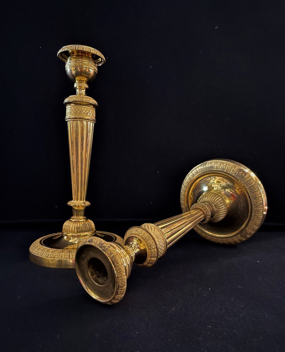 Pair Of Gilt Bronze Candlesticks Attributed To C.galle