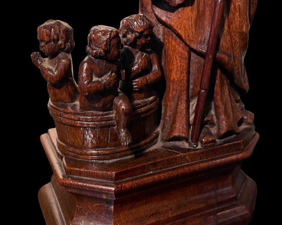 Saint Nicolas et les enfants, bois sculpté ciré-photo-3