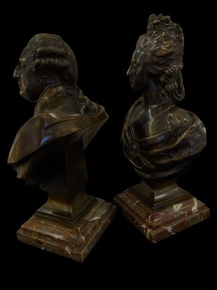 Pair Of Bronze Busts Louis XVI And Marie-antoinette-photo-3