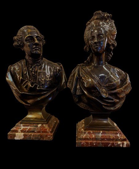 Pair Of Bronze Busts Louis XVI And Marie-antoinette