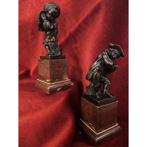 Paire d'Enfants Musiciens En Bronze