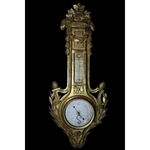 Barometer Louis XVI Carved Golden Wood