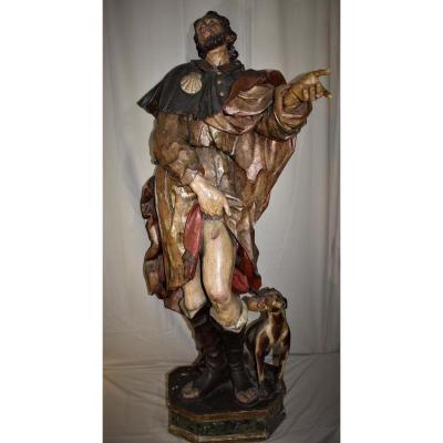 Saint Roch In Carved Polychrome Seventeenth Century