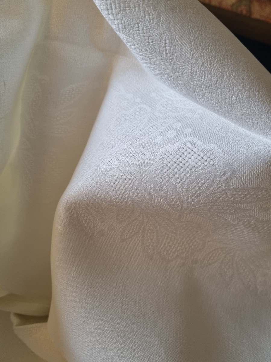 Large Tablecloth In Damask Linen Thread 300x160 Circa 1900-photo-2