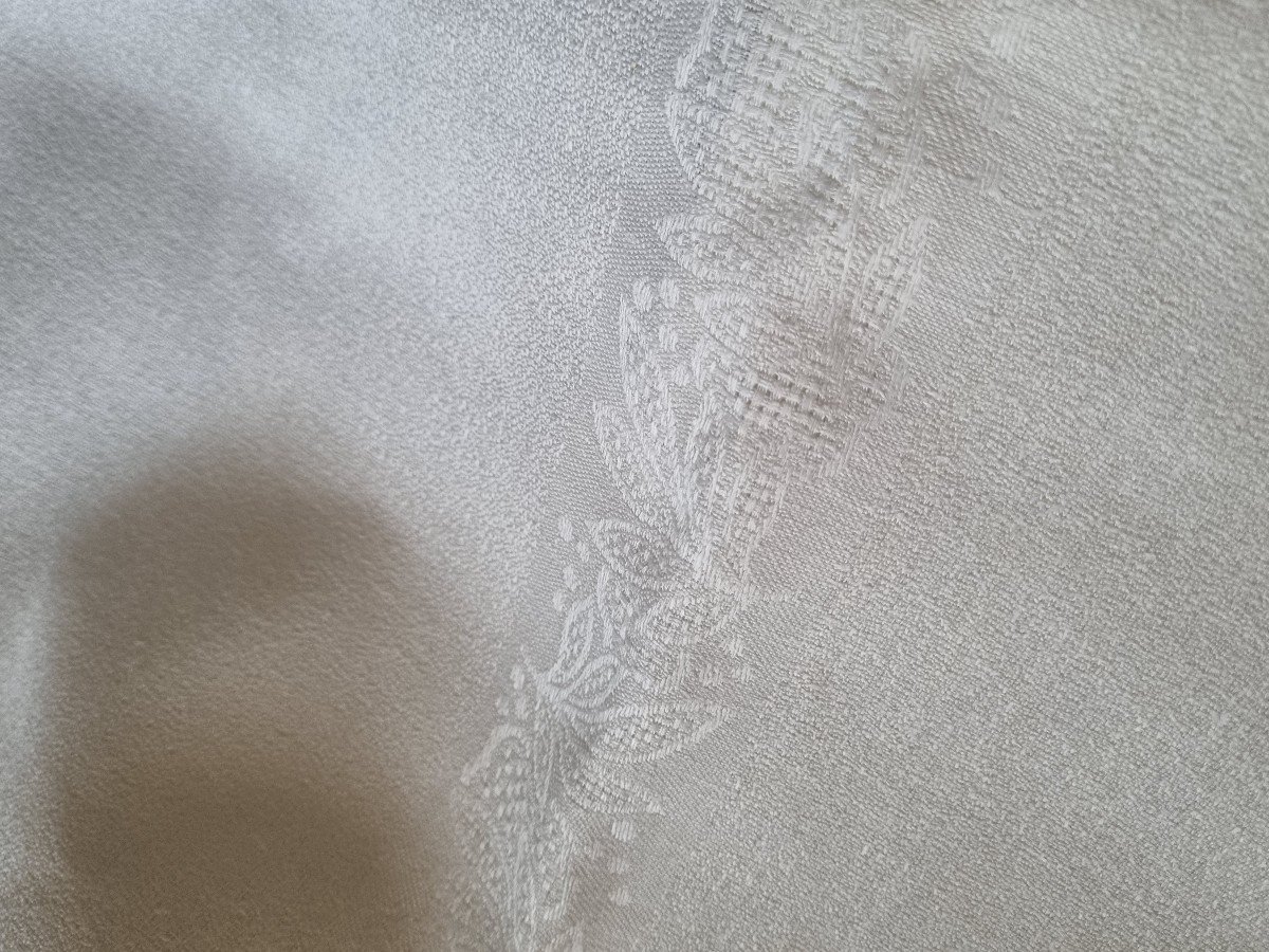 Large Tablecloth In Damask Linen Thread 300x160 Circa 1900-photo-3