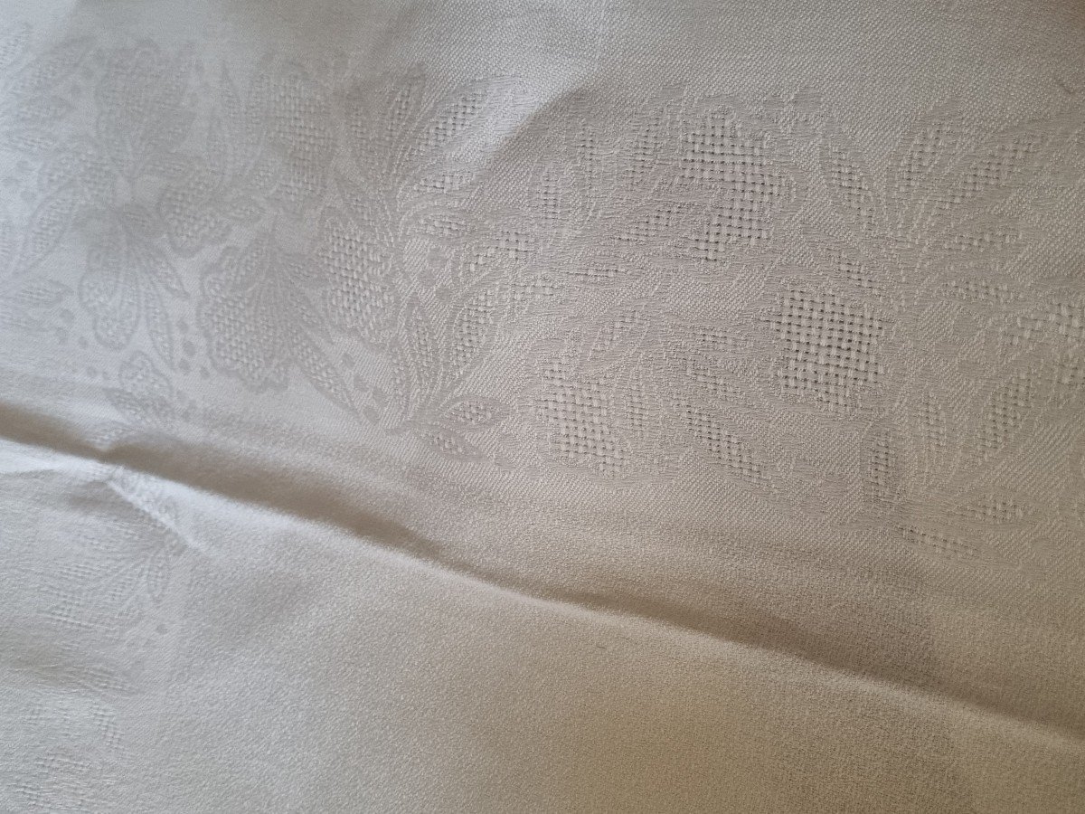 Large Tablecloth In Damask Linen Thread 300x160 Circa 1900-photo-4