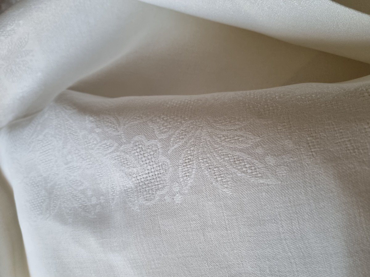 Large Tablecloth In Damask Linen Thread 300x160 Circa 1900-photo-2