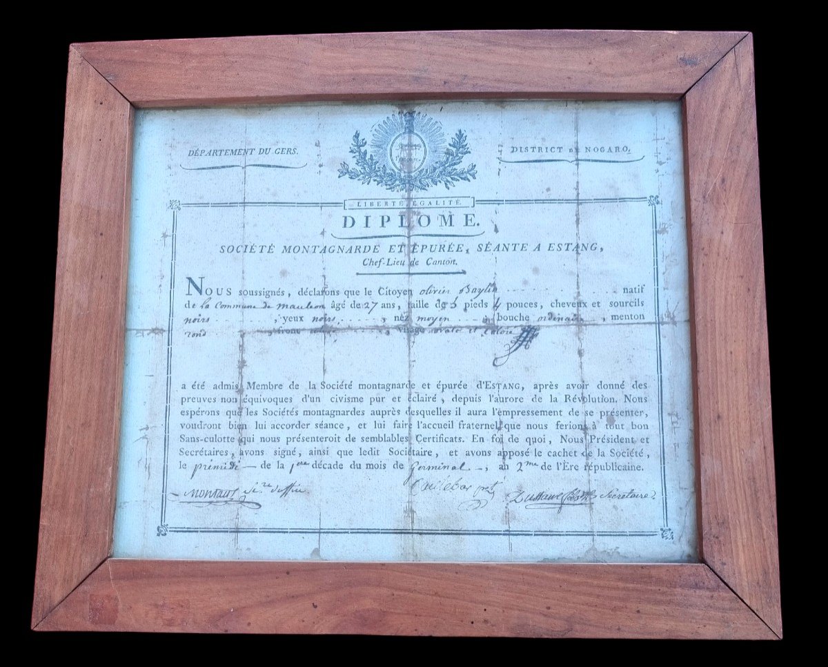 Mountain Society Diploma / French Revolution / 18th Century Document /-photo-2