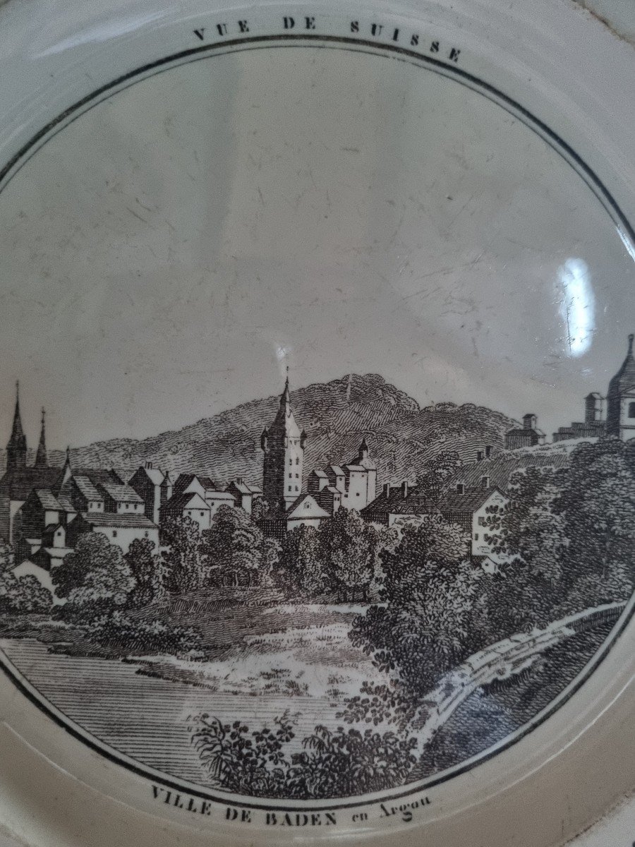 SÉRIE D'ASSIETTES EN FAÏENCE FINE DE CREIL VUE DE SUISSE VUES ET MONTEREAU VERS 1820-photo-2