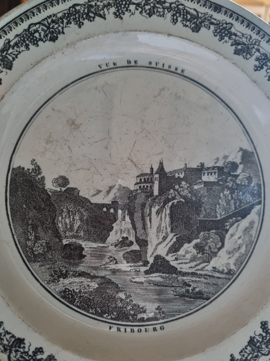 SÉRIE D'ASSIETTES EN FAÏENCE FINE DE CREIL VUE DE SUISSE VUES ET MONTEREAU VERS 1820-photo-6