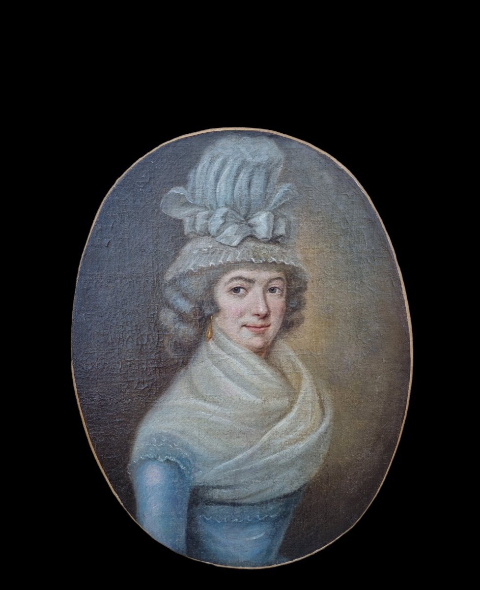 Woman Portrait - Oil On Canvas - Circa 1790 Louis XVI Period Oval-photo-2
