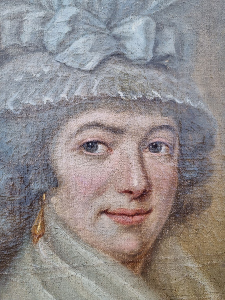 PORTRAIT FEMME - HUILE SUR TOILE- VERS 1790 EPOQUE LOUIS XVI OVALE-photo-3