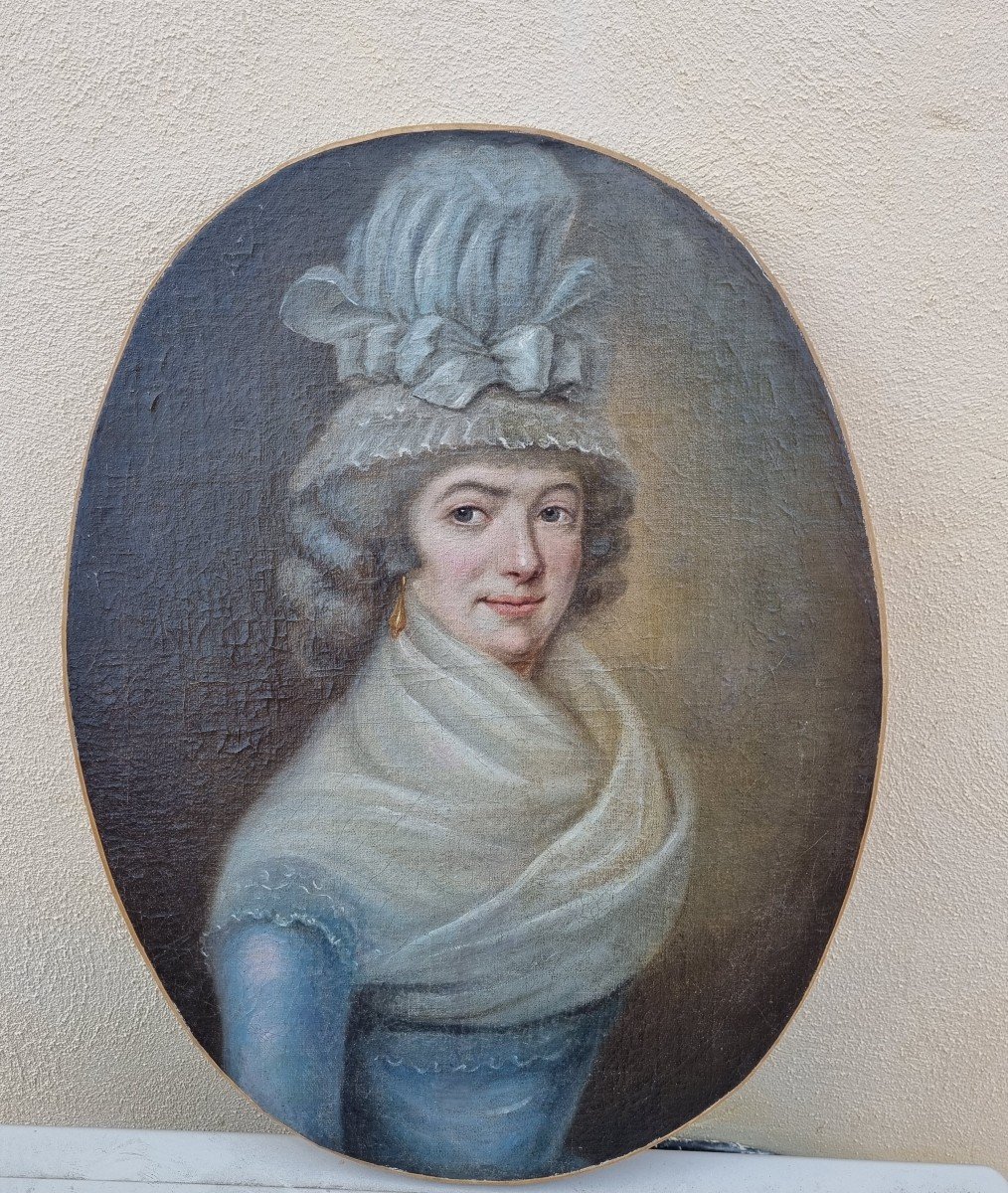 Woman Portrait - Oil On Canvas - Circa 1790 Louis XVI Period Oval-photo-1