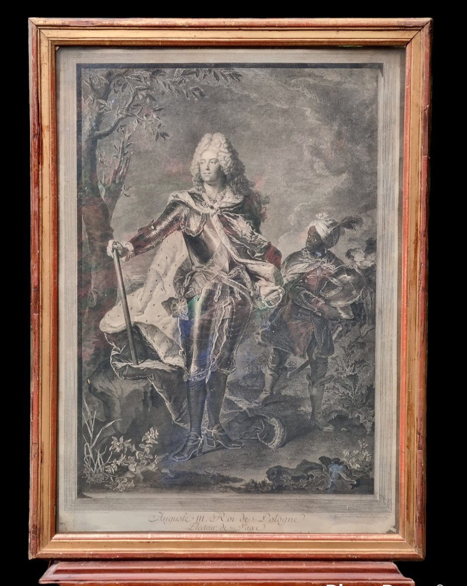 Hyacinthe RIGAUD / BALECHOU / GRANDE GRAVURE D AUGUSTE III  ROI DE POLOGNE XVIIIe ÉPOQUE -photo-3