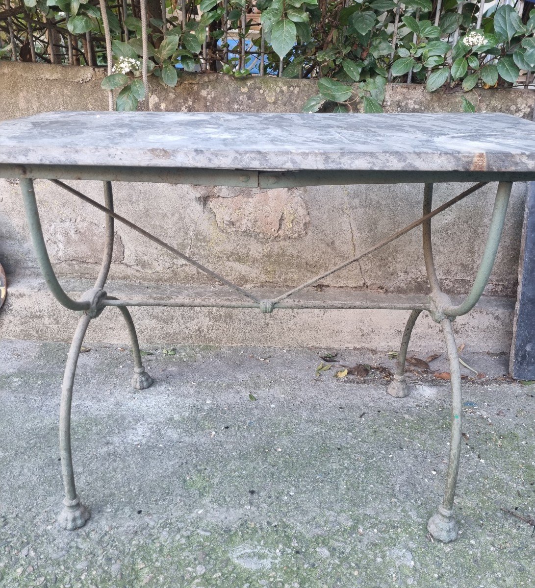 Metal And Marble Garden Table End Of XIX Bistrot Veranda-photo-1