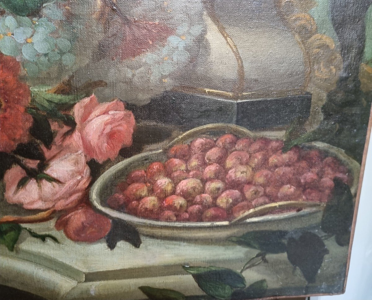 Pair Of / Still Life / Still Life / Fruits And Flowers 19th C Orfevrerie Bouquet-photo-5