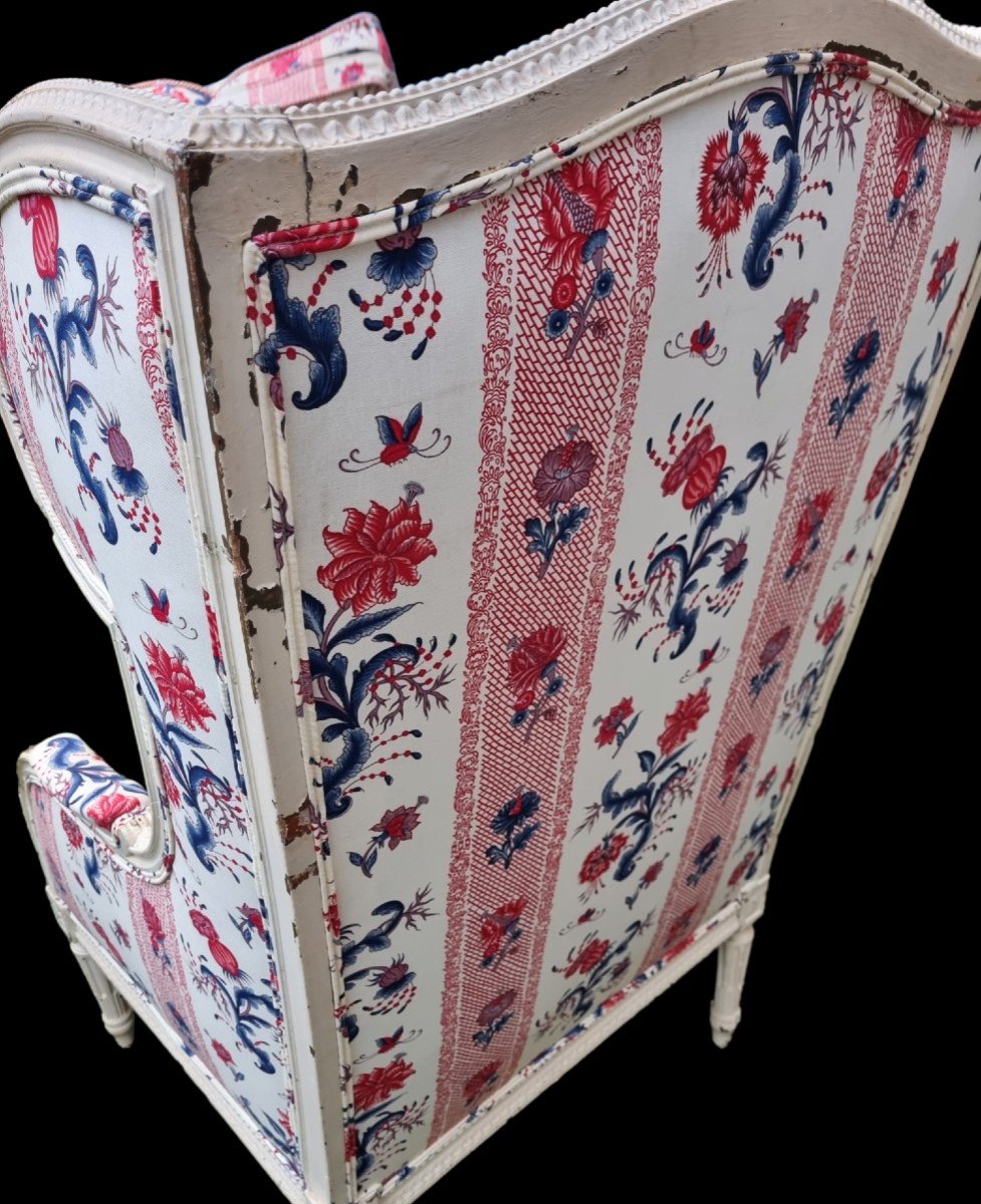 Louis XVI Style Large Bergere With Ears In Braquenié Fabric-photo-3