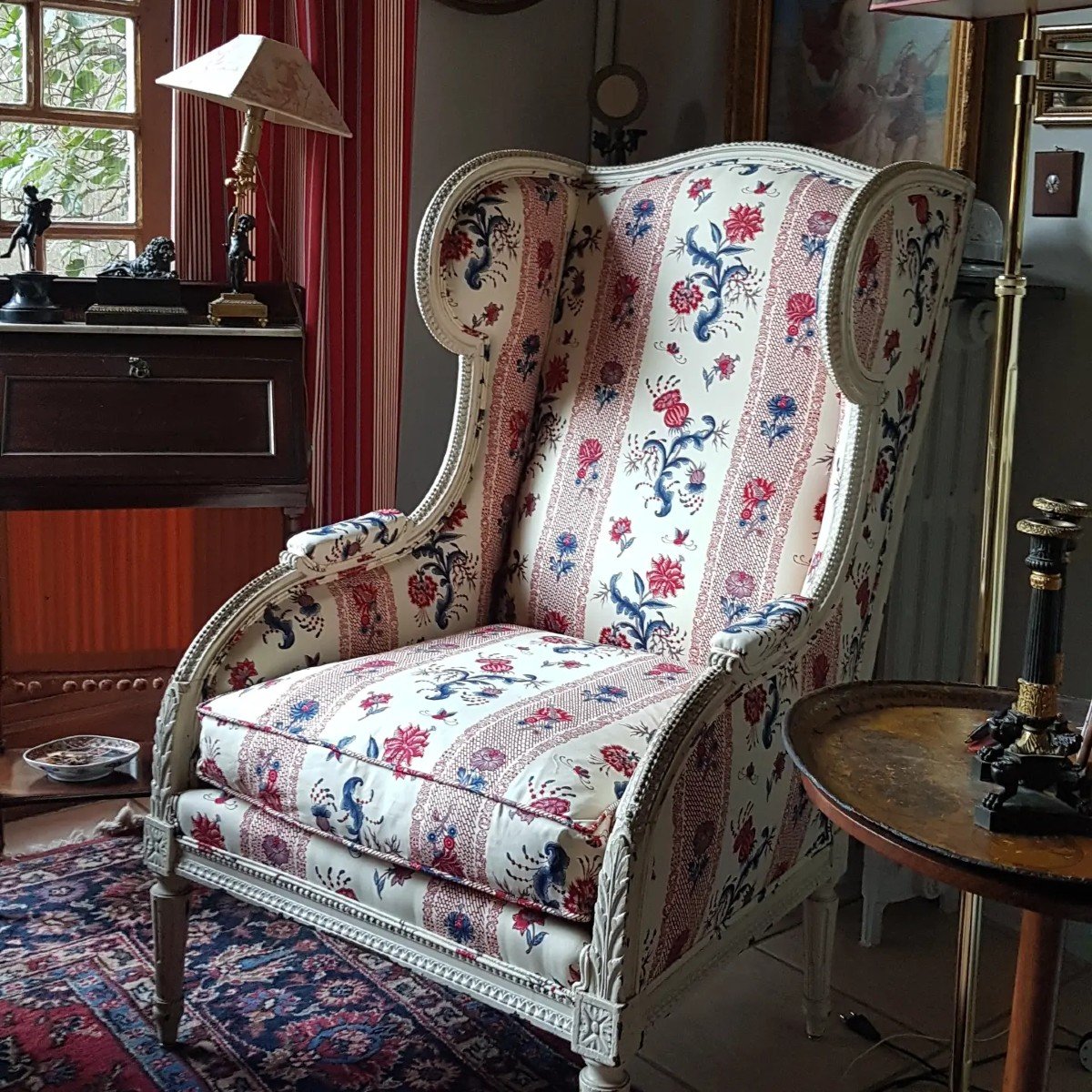 Louis XVI Style Large Bergere With Ears In Braquenié Fabric