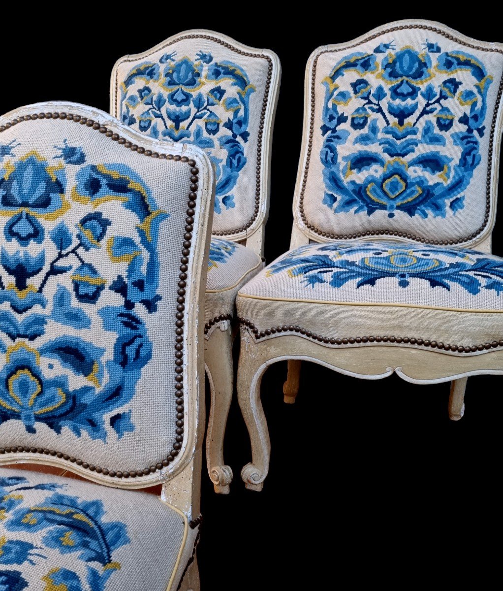 Four 4 Louis XV Regency Period Chairs XVIIIth-photo-2