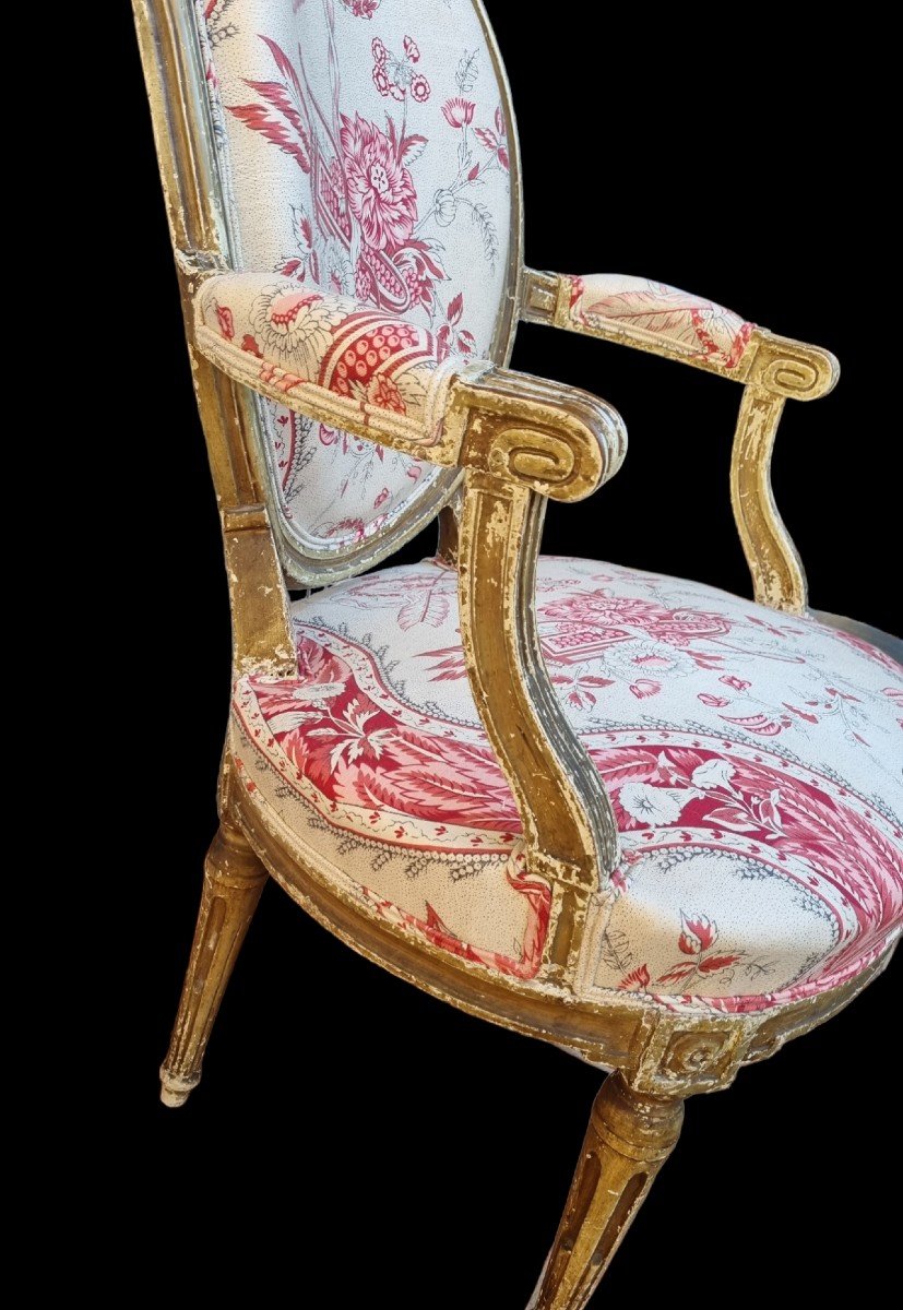 FAUTEUIL ÉPOQUE LOUIS XVI ENTIÈREMENT REFAIT TISSU BRAQUENIÉ -photo-4