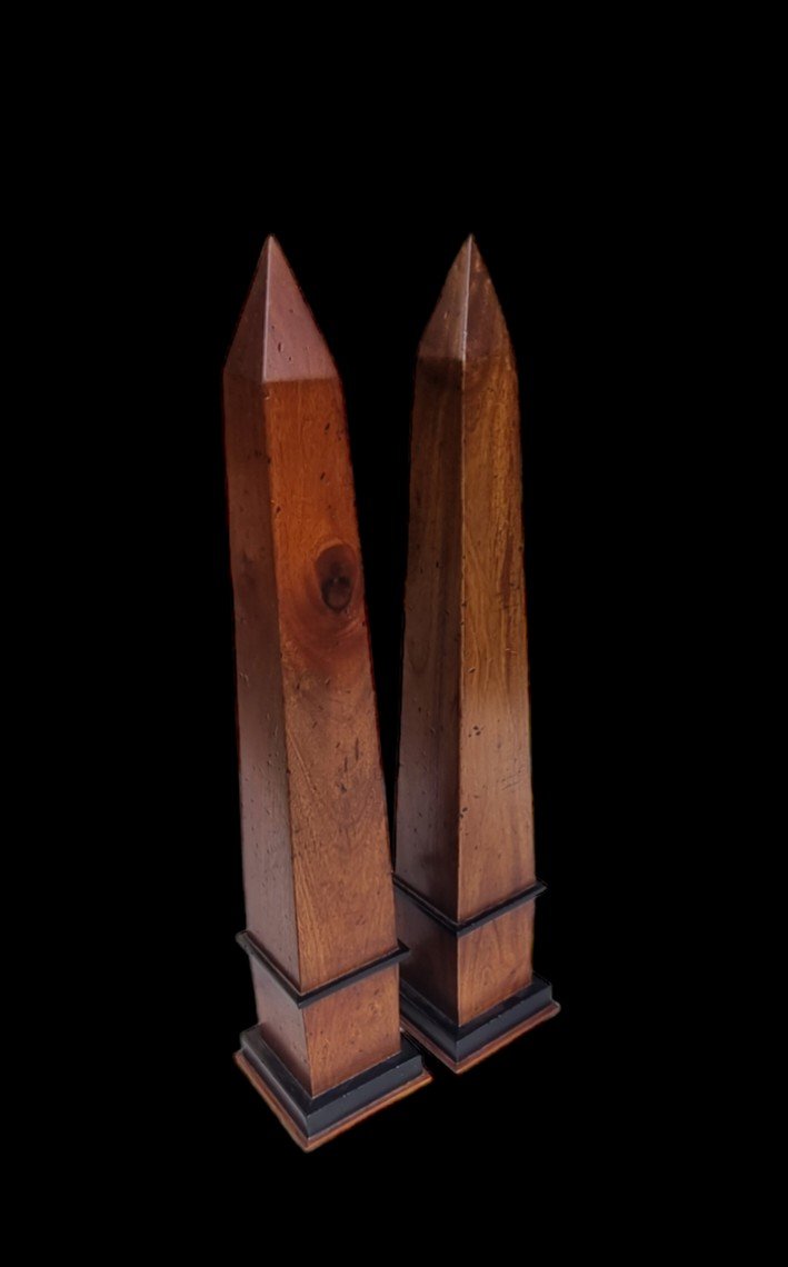 Pair Of Obeliks In Wood And Blacken Bous H. 50 Cm-photo-2