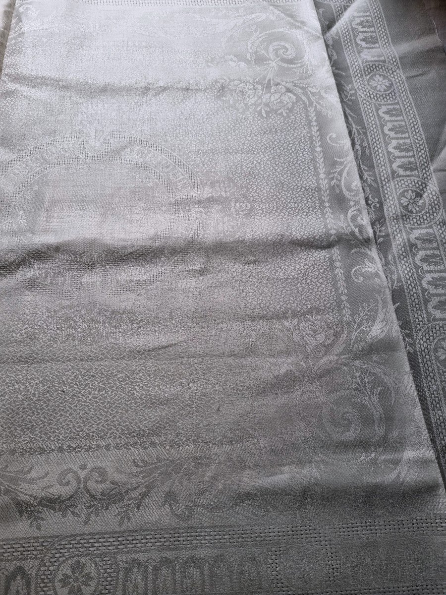 240 X 160 Tablecloth Serviettes 12 Napkins New Damask Linen Thread To Be Embroidered-photo-2